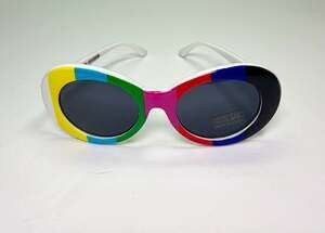 Petals and Peacocks Nevermind Rainbow Striped Oval Sunglasses  New with Label